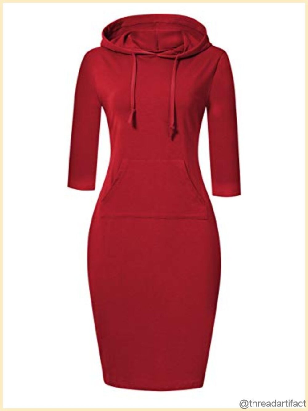 MISSKY Women's 3/4 Sleeve Hooded Sweatshirt Dress Cotton Spandex Knee Length